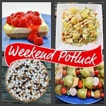 Weekend Potluck logo with 4 food photos and a red banner