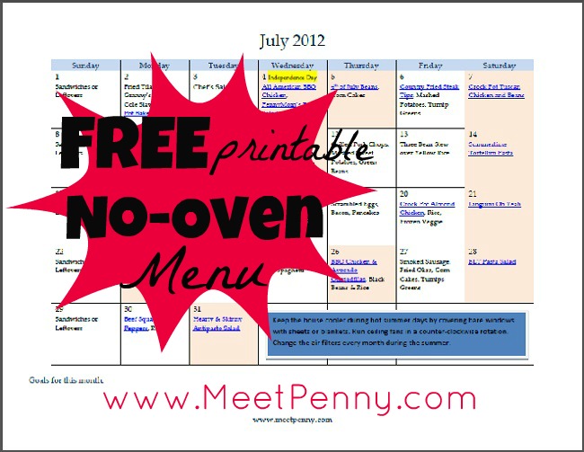 free printable July menu