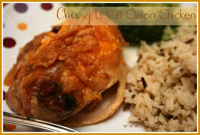 Cheesy Crunchy Onion Crock Pot Chicken
