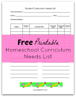 Homeschool curriculum needed organizer