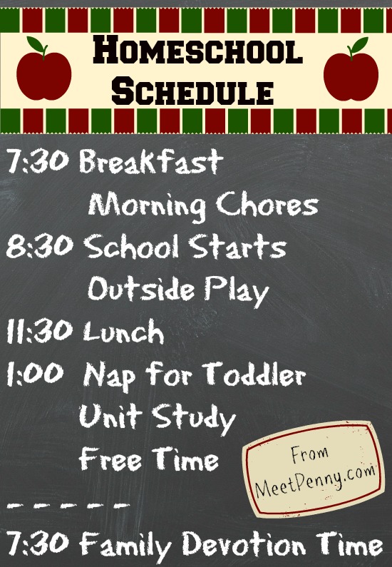 A sample homeschool schedule - click through for links to printables for stressing less during your homeschool day
