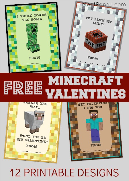 Free Printable Minecraft Valentines Day Cards
