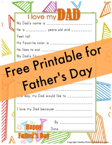 Very cute questionnaire for kids to complete and give to Dad on Father's Day. He will love this!