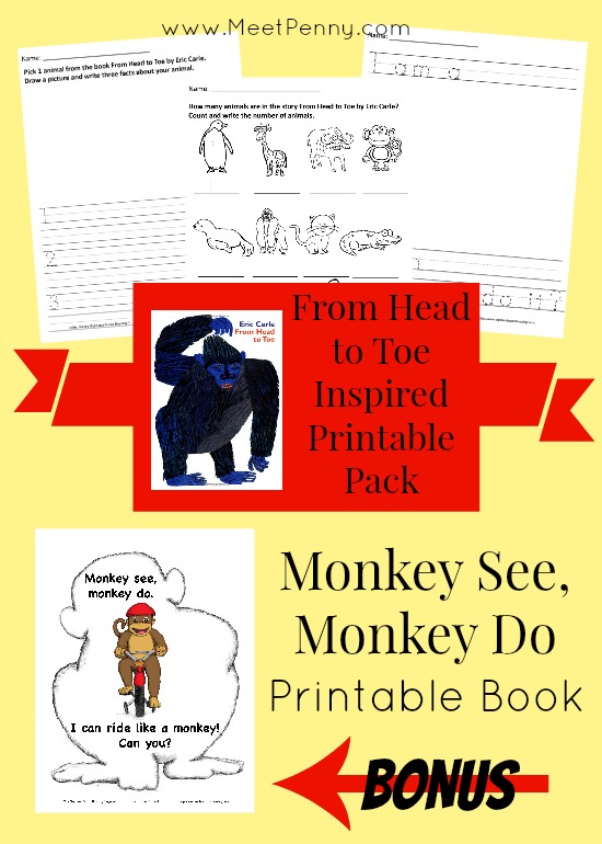 Very cute unit study ideas for using the book From Head to Toe by Eric Carle.