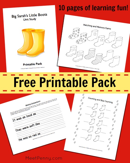 Preschool unit study for Big Sarah's Little Boots with free printable pack