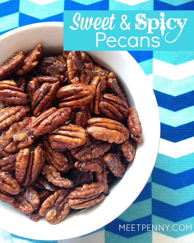 These sweet and spicy pecans make the perfect topping for any salad but taste amazing on a bed of spinach topped with strawberries, mandarin oranges, blueberries and blue cheese. Yum!