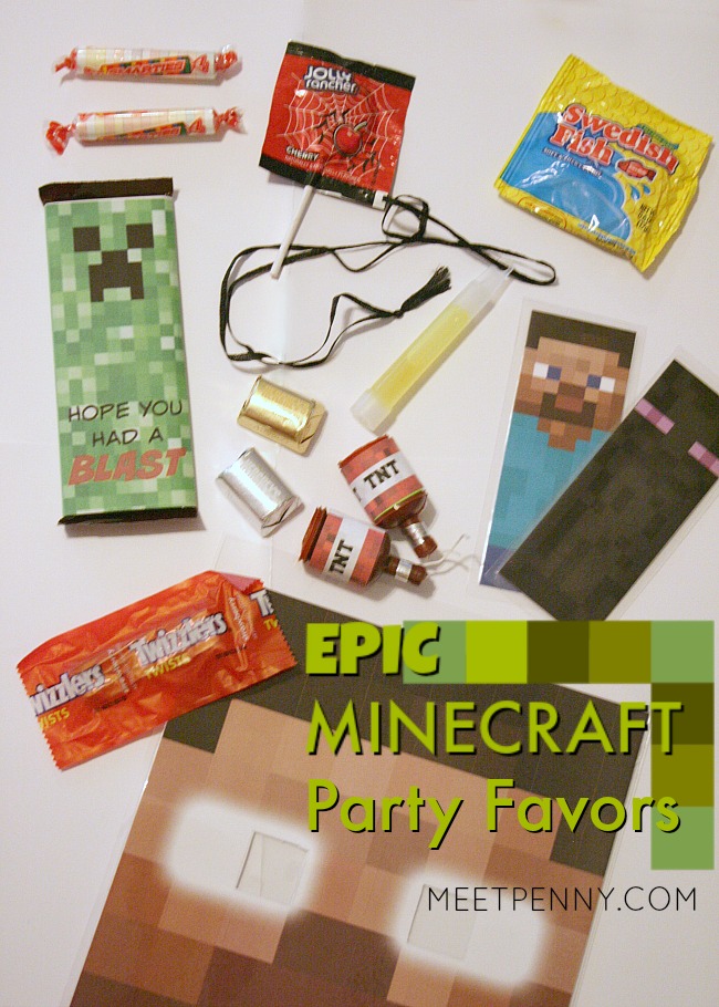 Minecraft party favors! This is the best Minecraft birthday party I have seen and all of the Minecraft party ideas are completely doable without spending a small fortune. She includes Minecraft party printables and has great ideas for Minecraft party decorations, games, and more!