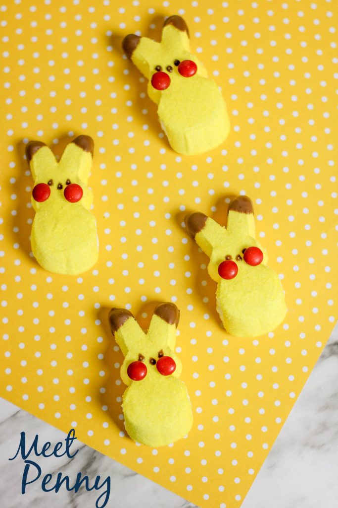 Turn Peeps bunnies into adorable Pikachu Peeps for an easy Pokemon party food. This tutorial is a super easy Pikachu snack idea.